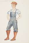 Silas the Chore Boy: Silas. Blue overalls, blue shirt, brown boots, and brown cap: