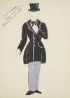 New York Fireman: Black coat, grey trousers, black cravat, black tophat, and grey cane