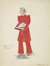 Case of Philip Lawrence: Cigarette Girl red outfit with silver-blue belt carrying a tray