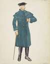 Valley Forge: Blue coat, black boots, walking stick, and black tricorne hat