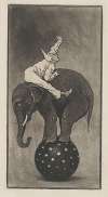 Elephant balancing on a ball with a man on its back