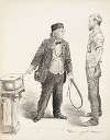 A man in a suit, with a whip in his hand, orders a man representing labor to put his vote in the ballot box.