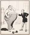 President Woodrow Wilson in a gym, trying to get an overweight man representing Protection Trust back into shape