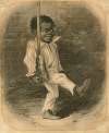 African American boy marching with a broom