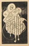 Pierrot figure dancing with woman encircled by spiraling cord