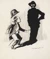 A man in a military uniform (Mac) is scared by his shadow, which is shaped like another man and looks at him sternly.