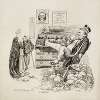 A wealthy man representing N.Y. Central thumbs his nose at a woman representing Justice who supports a widow and a man who has lost a leg