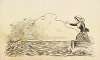 A woman representing France, in a small boat on choppy seas, throws a life preserver to a drowning George Washington.