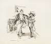 John Bull (England) talks with a soldier carrying a sword reading ‘Butcher Weyler Used in Cuba’