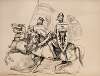 John Bull (Great Britain) and Uncle Sam ride into battle in medieval armor