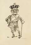 Portrait of a man in Scottish kilt and crown. Probably Andrew Carnegie.