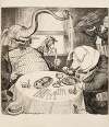 The Republican Party elephant and a pig representing the Trusts (including steel, copper, sugar, and oil) eat a fancy feast served to them by Uncle Sam