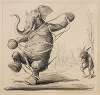 The Republican Party elephant is tangled in ropes representing the farmer bloc, taxes, income tax, bonus, and the high cost of labor