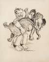 Theodore Roosevelt holding the Republican Party elephant. Both are laughing.