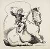 Theodore Roosevelt, depicted as a cowboy, tries to ride a horse representing the Senate but it sits down.