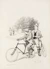 Two men with bicycles in a park.