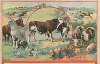 Cattle surrounded by farm animals and horse racetrack