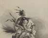 Native American on horse, holding girl with tied hands