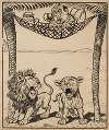 Nine comic strip frames of man dropping molasses and feathers on lions beneath his hammock Pl.2