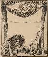 Nine comic strip frames of man dropping molasses and feathers on lions beneath his hammock Pl.4