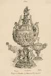 A design for a silver urn, Shakespeare at the top, Burns on the right side and Milton on the left