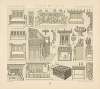 Meubles divers des XIVe et XVe siecles – lits, chaires, bancs, credences, tables etc.