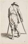 The Beggar on Crutches Wearing a Hat and Seen from behind