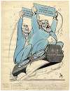 Karikatuur van Emile Braun en Pierre Nolf op een vliegende doodskist.