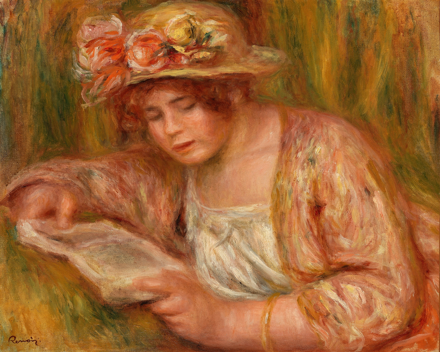 Andrée in a Hat, Reading (Andrée en chapeau, lisant) (c. 1918)