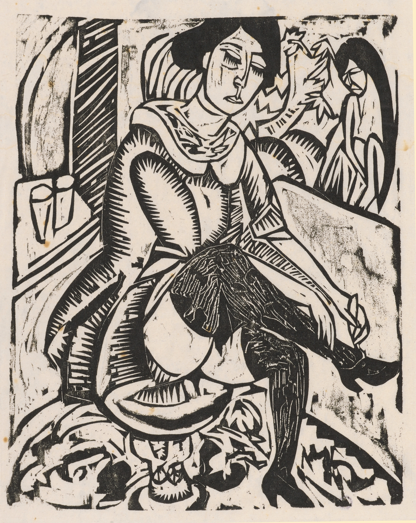 Frau, Schuh zuknöpfend (1912)
