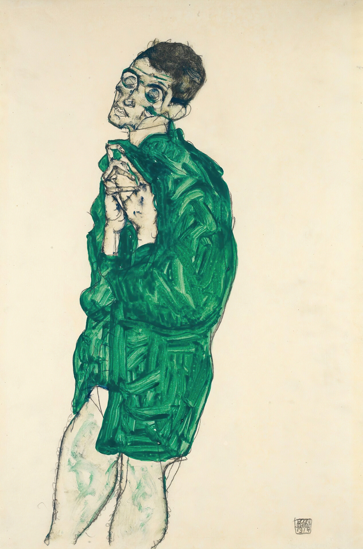 Self-Portrait In Green Shirt With Eyes Closed (1914)