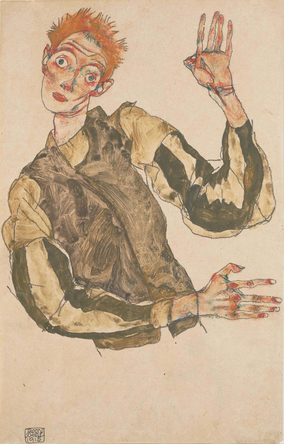 Self-Portrait with Striped Sleeves (1915)