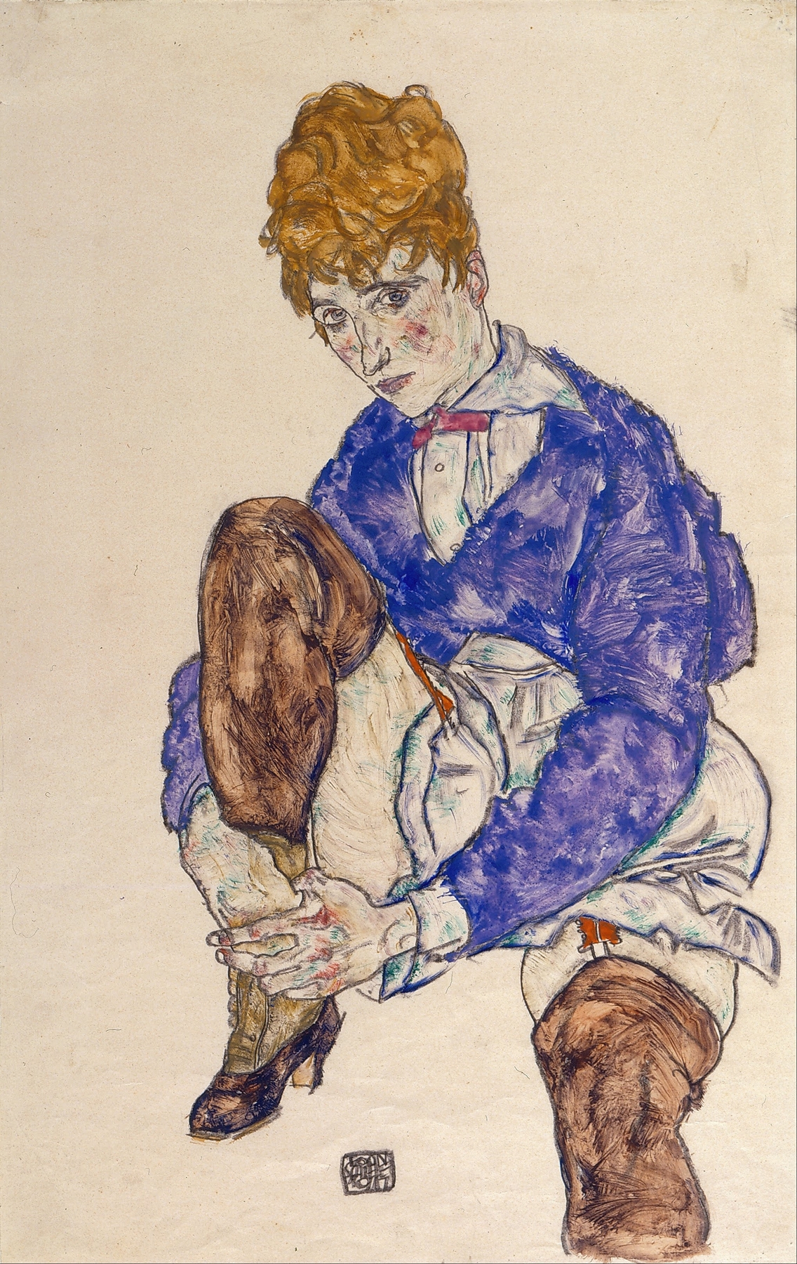 Portrait of the Artist’s Wife Seated, Holding Her Right Leg (1917)