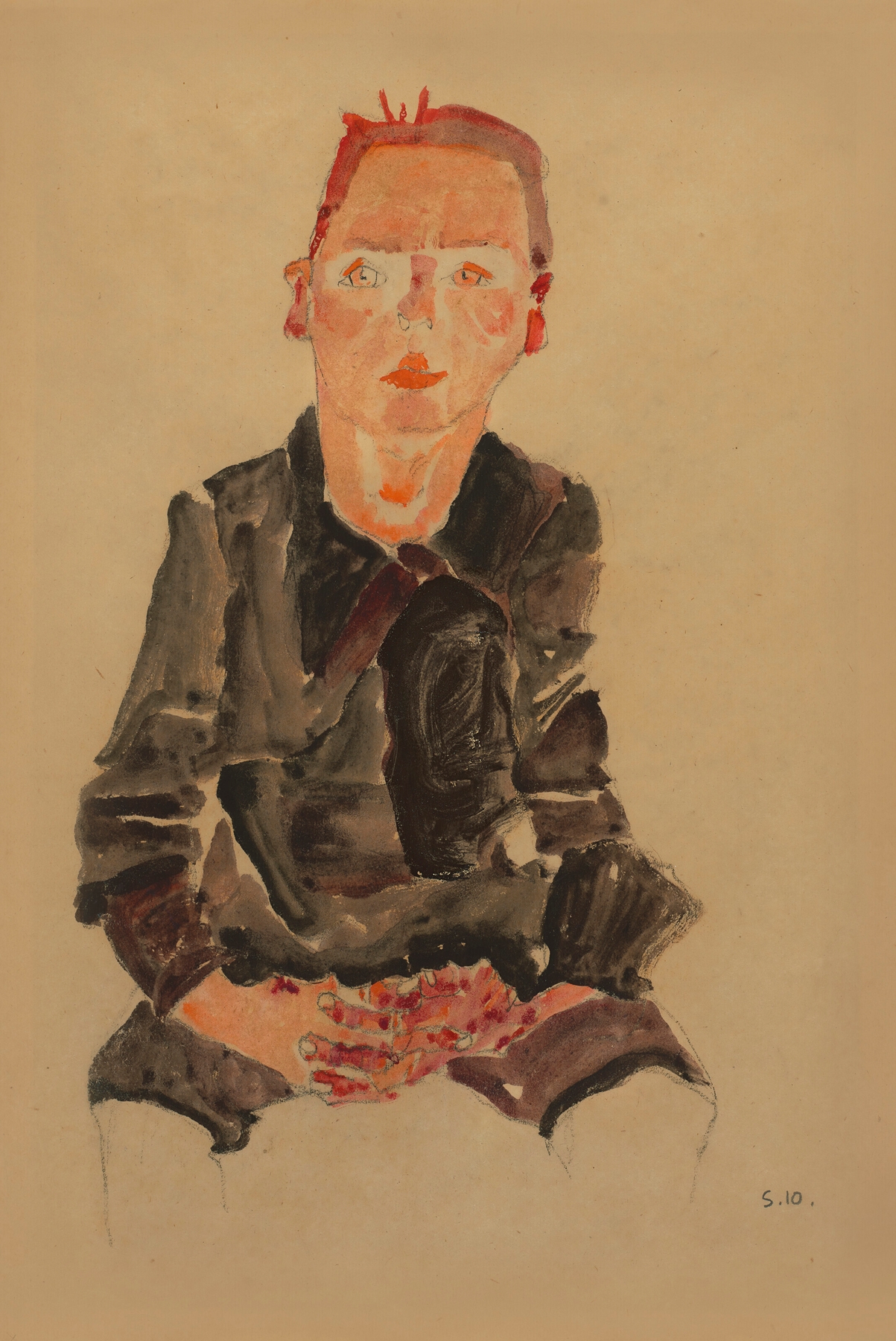 Sitzender Bub mit gefalteten Händen (1910)