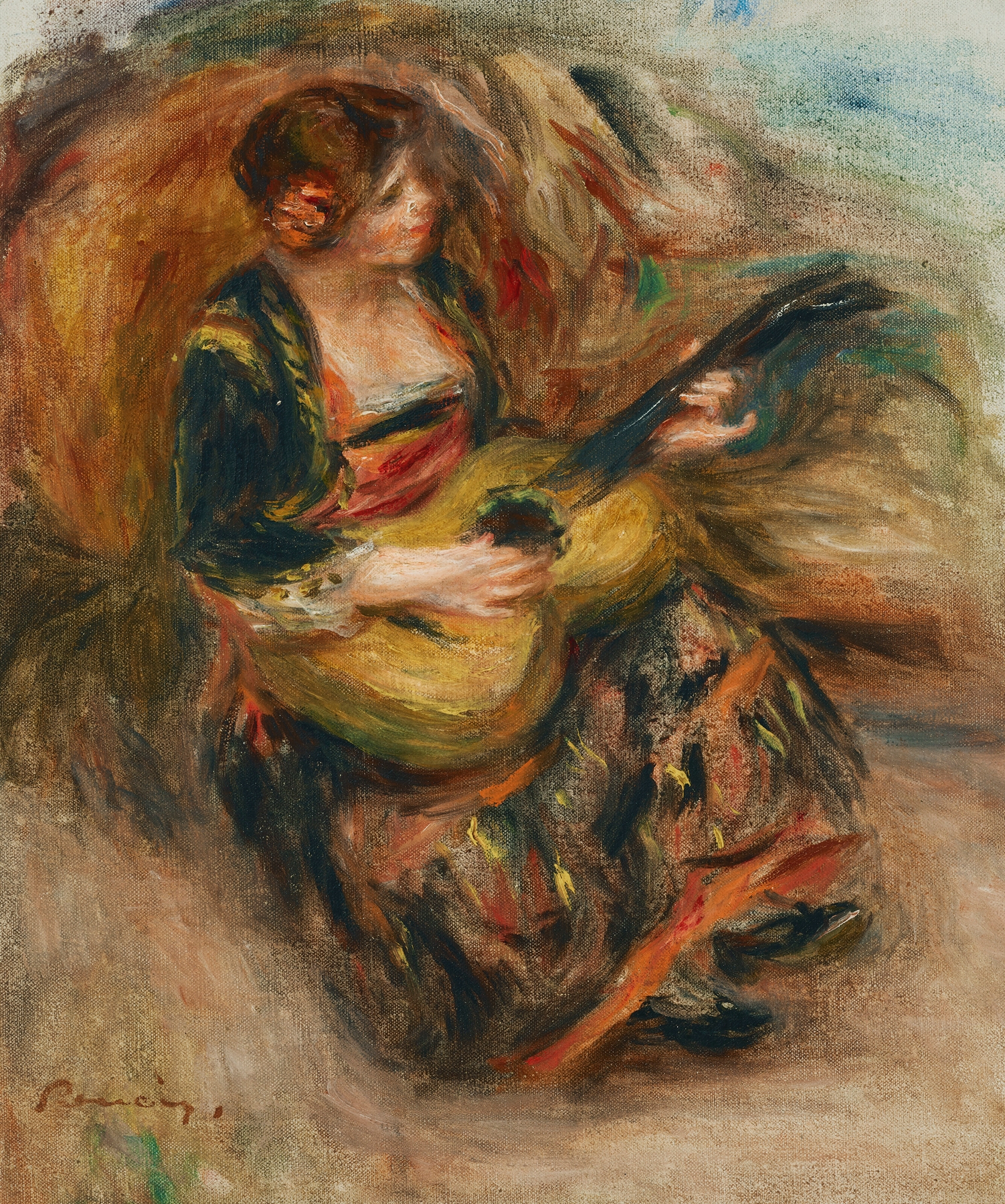 Jeune femme assise jouant de la guitare (1898-1900)