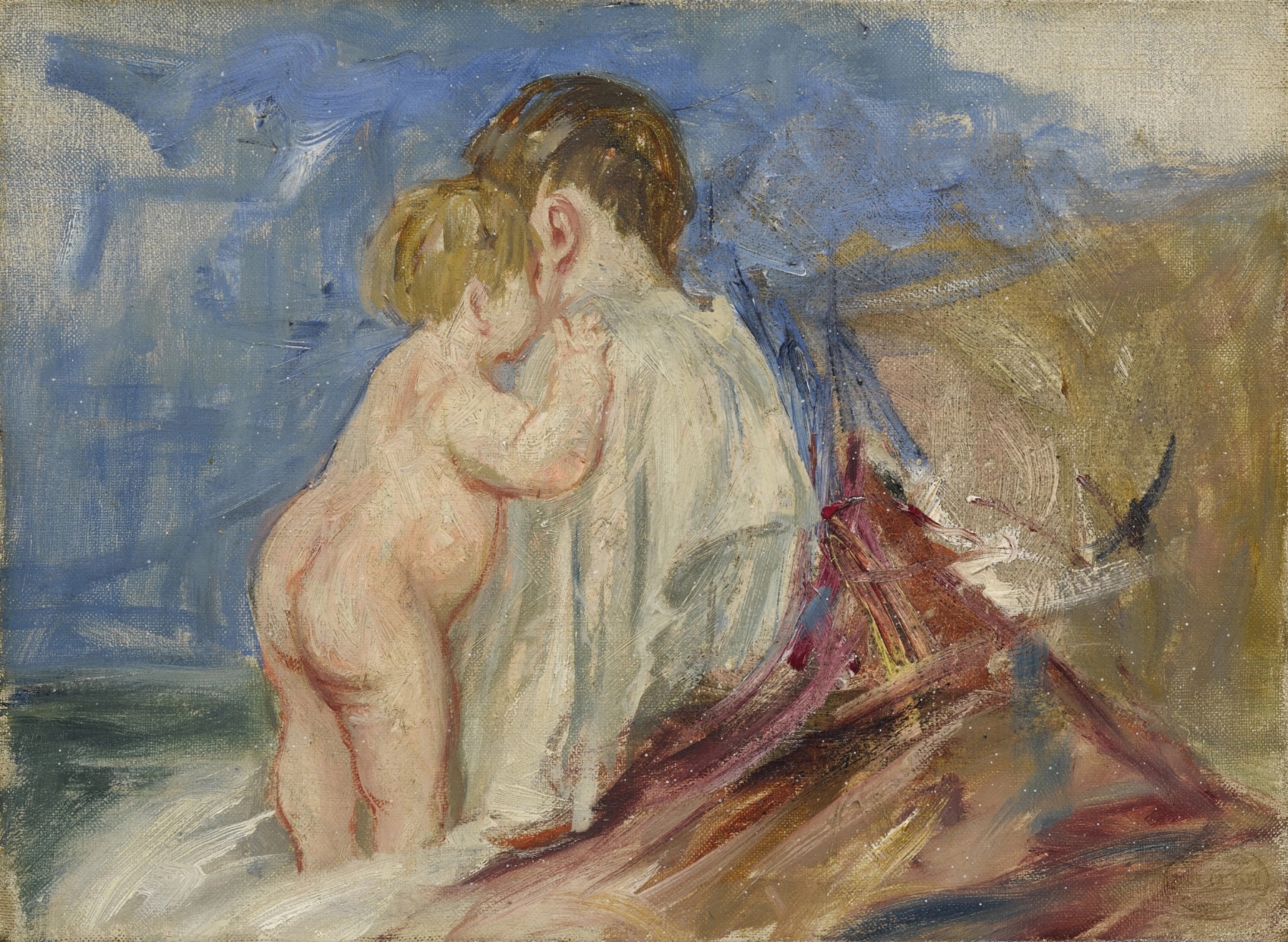 Mother Seated with Baby Standing Next to Her in a Landscape (1910)