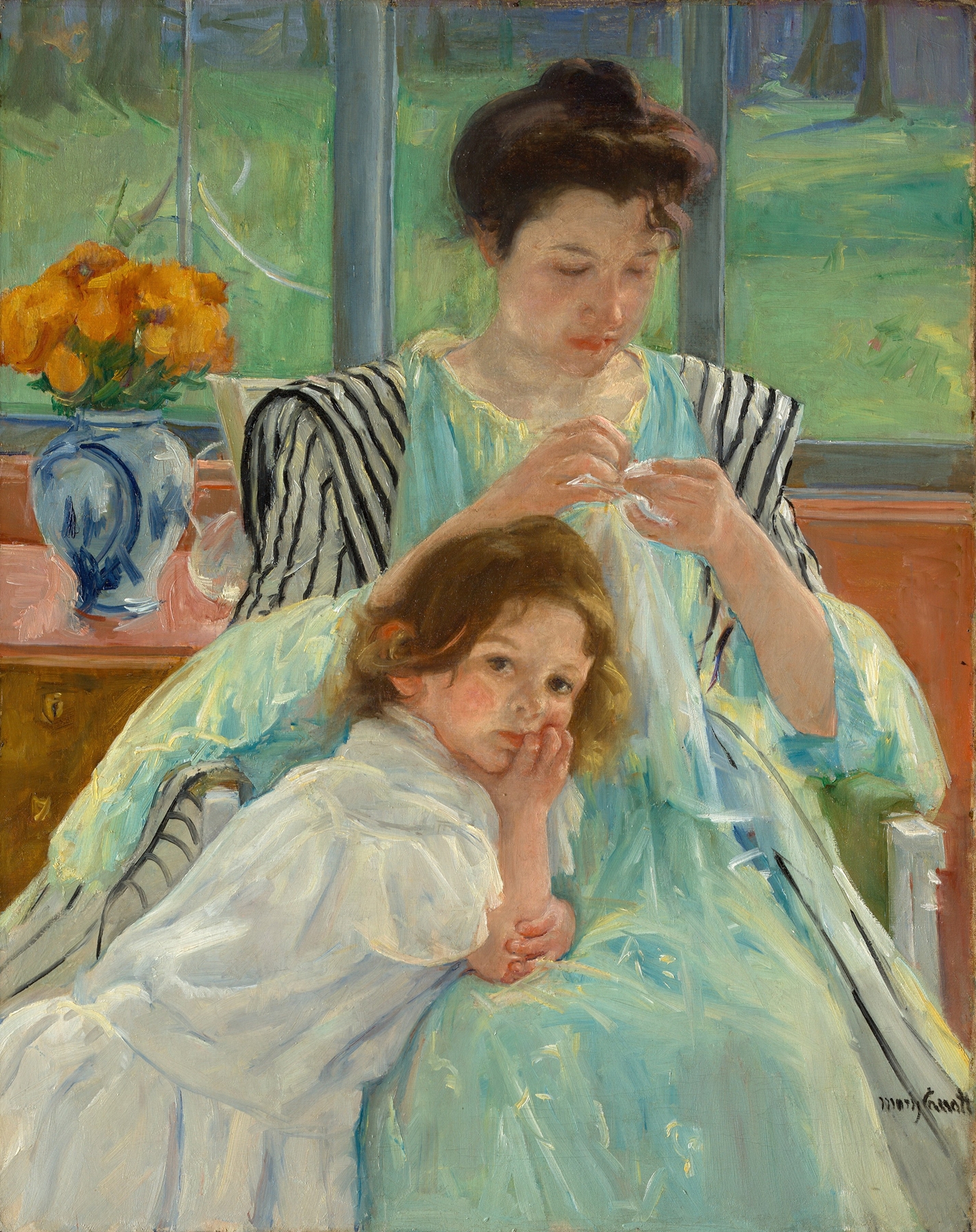 Young Mother Sewing (1900)