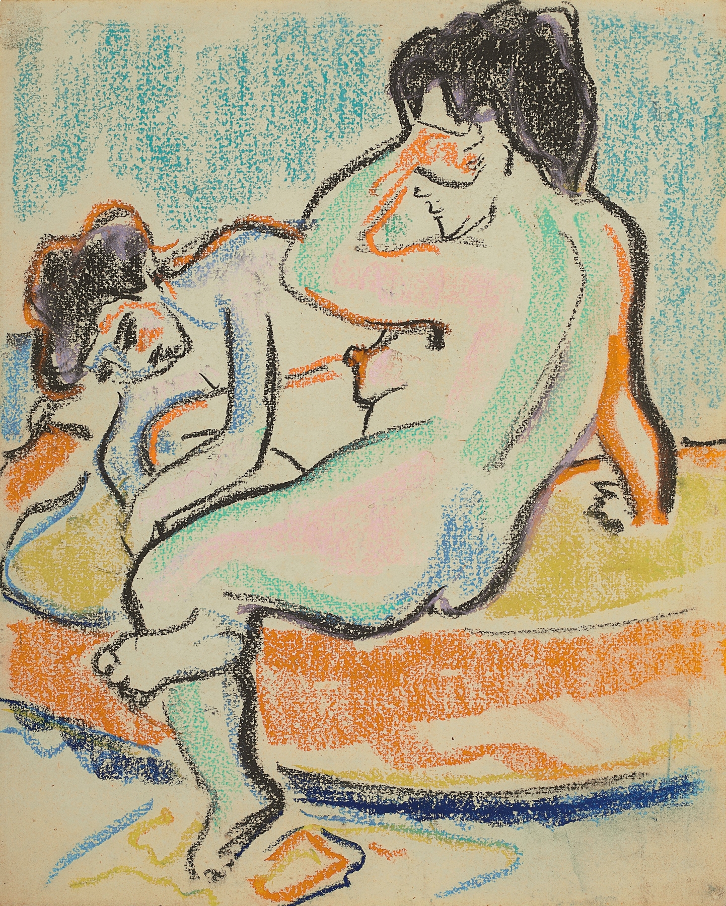 Sitzender und liegender Akt auf Bett (1908)