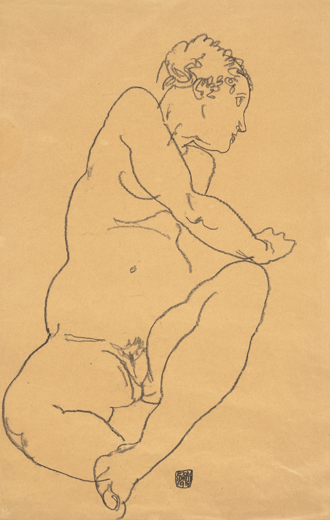 Female Nude Bending to the Left (1918)