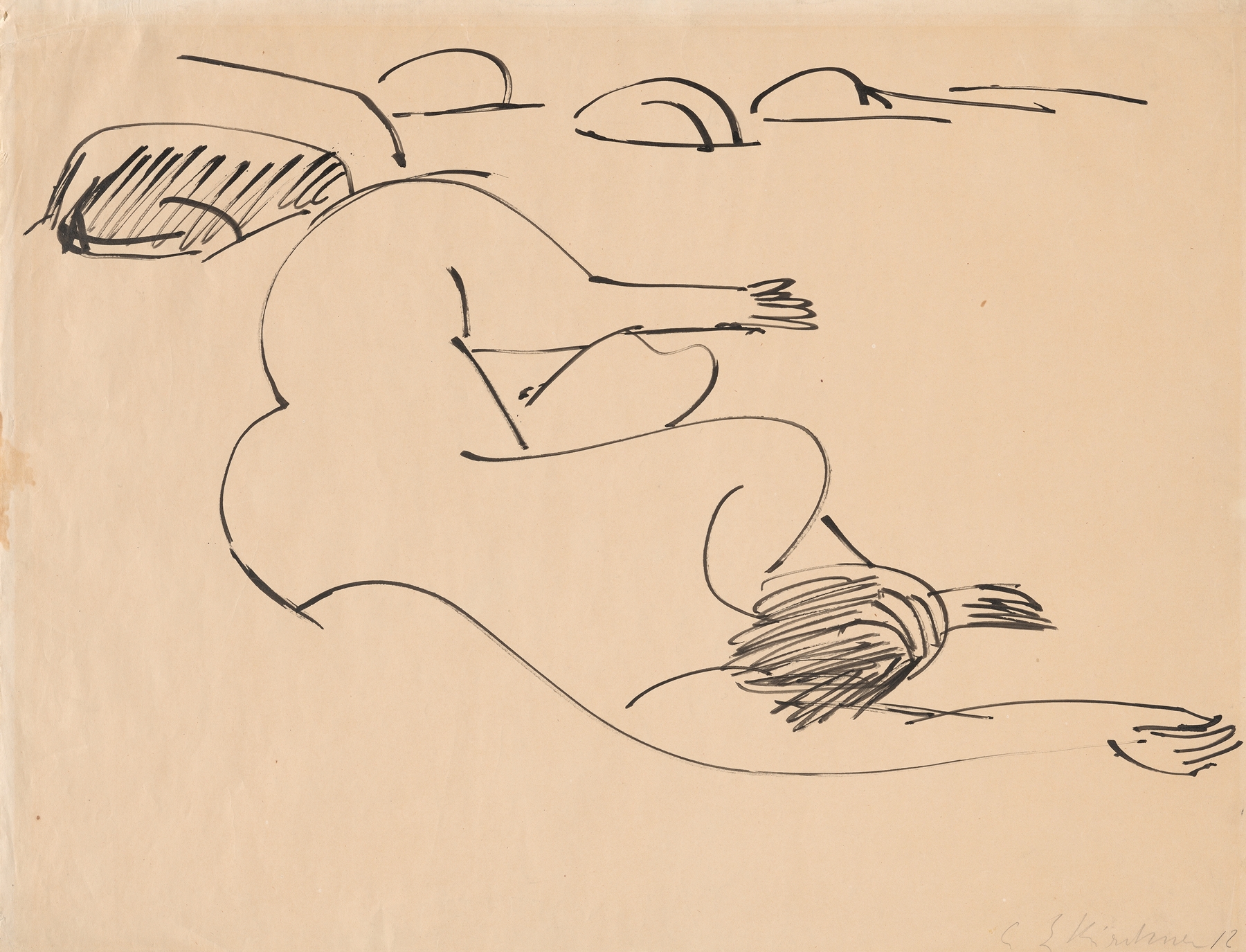 Erna Lying on the Beach among Rocks (1912)