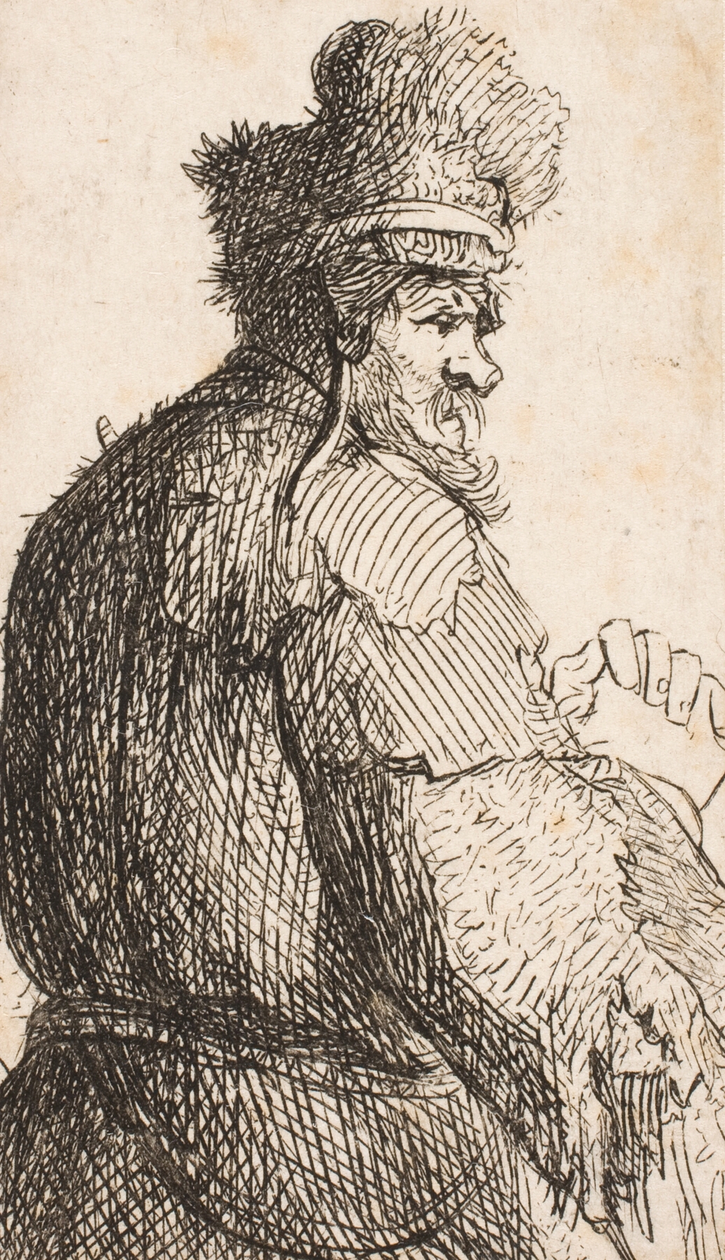 Old man seen from behind; profile to right; half figure (1629 – 1632)