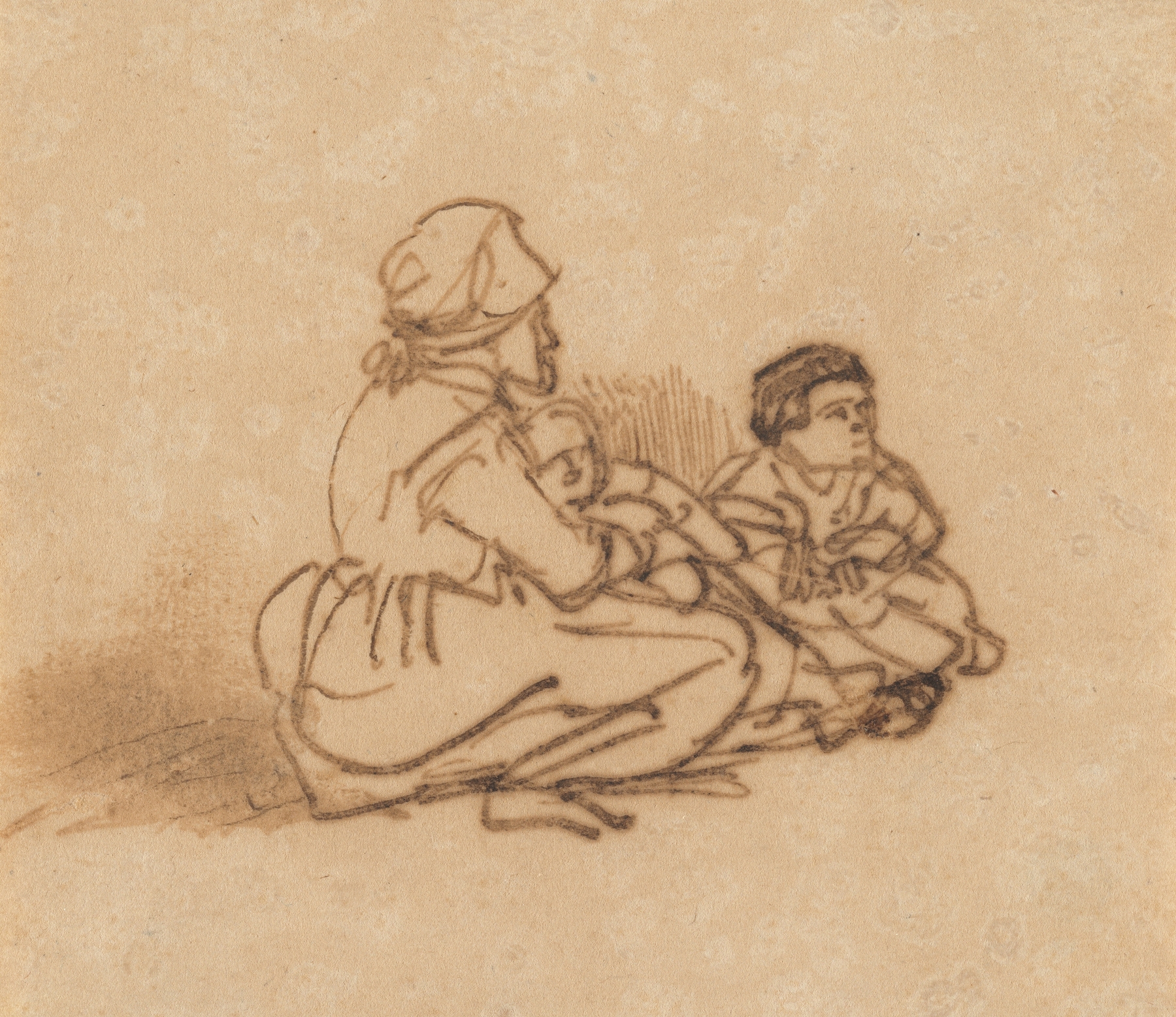 Woman Seated on the Ground with Two Children (1635-1640)
