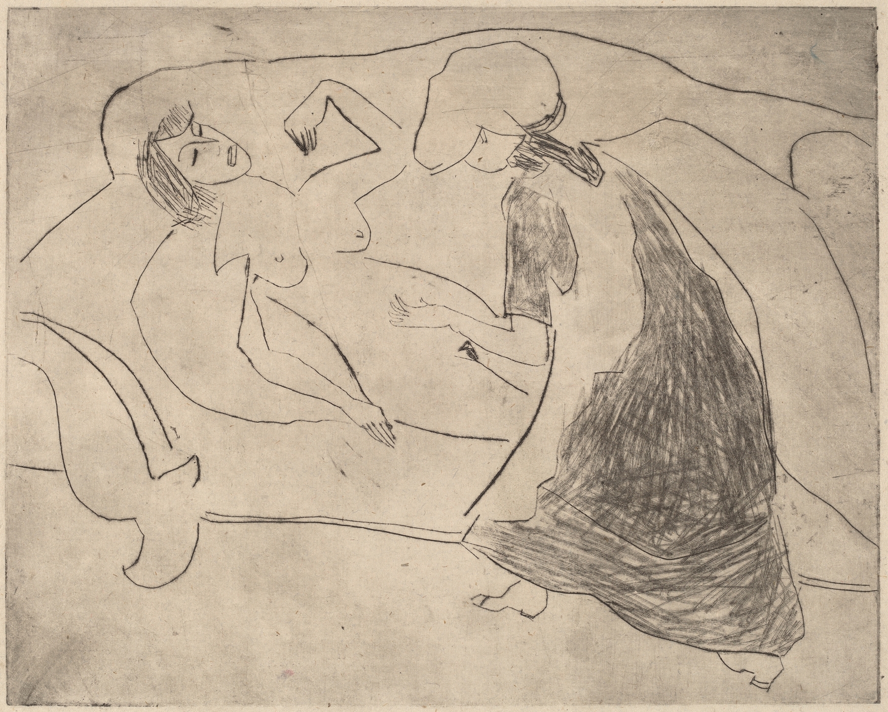 Girl, with Another Rubbing Her Belly (1910)