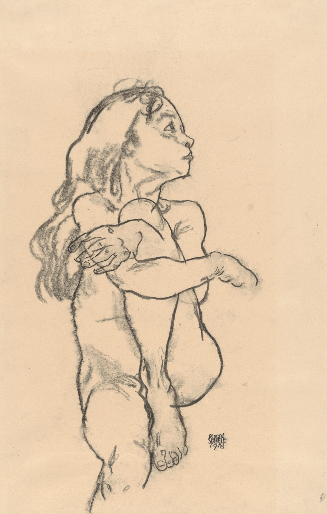 Seated Nude Girl Clasping Her Left Knee (1918)