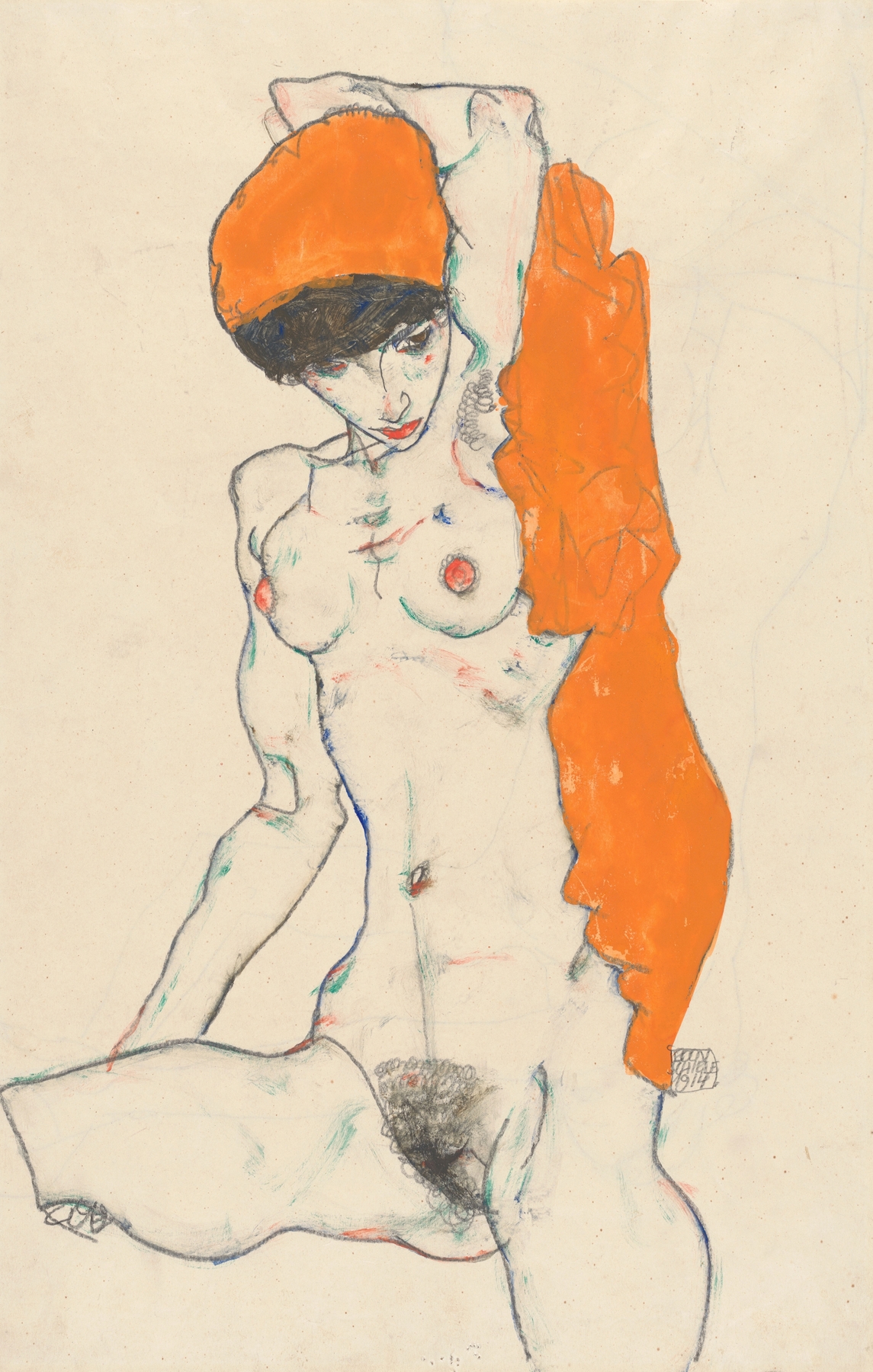 Standing Nude with Orange Drapery (1914)