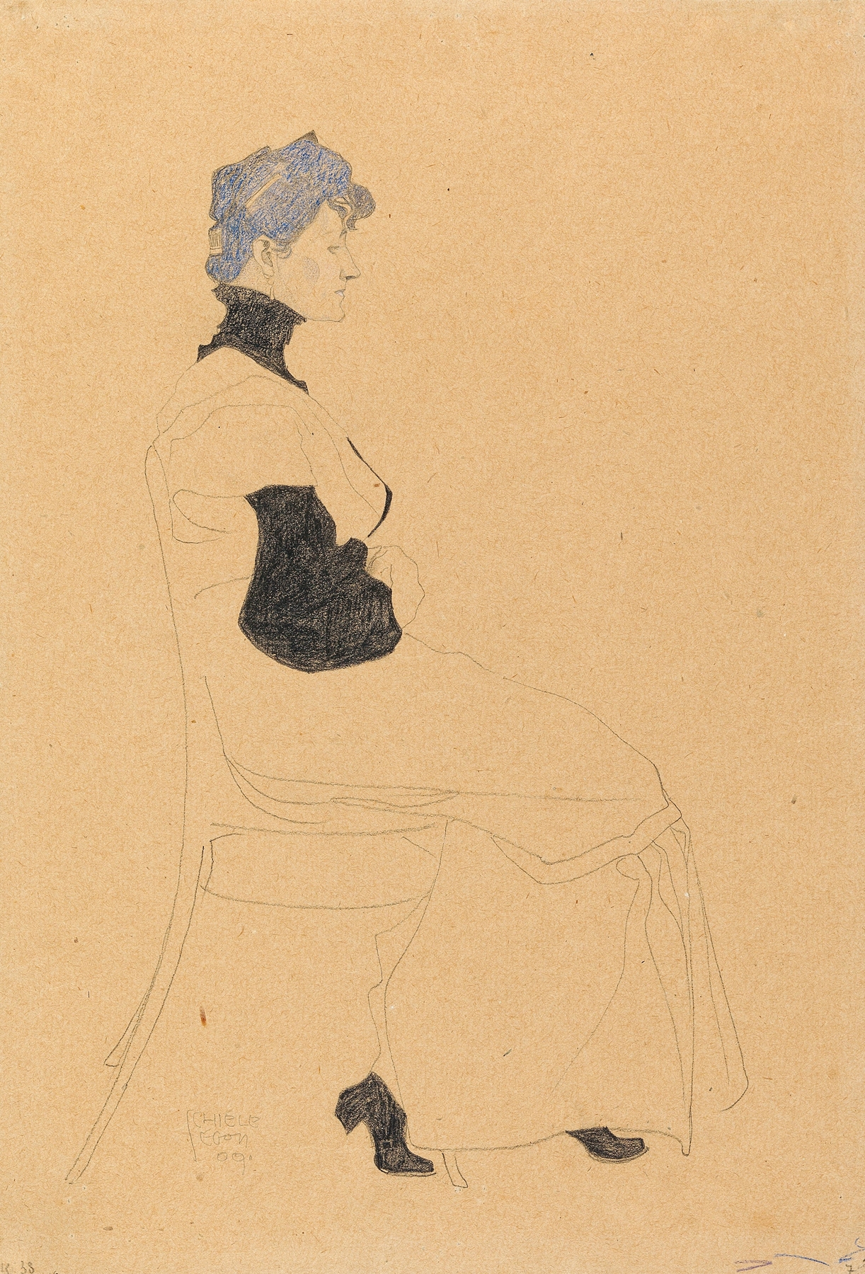 Woman in Profile, Seated in a Chair (1909)