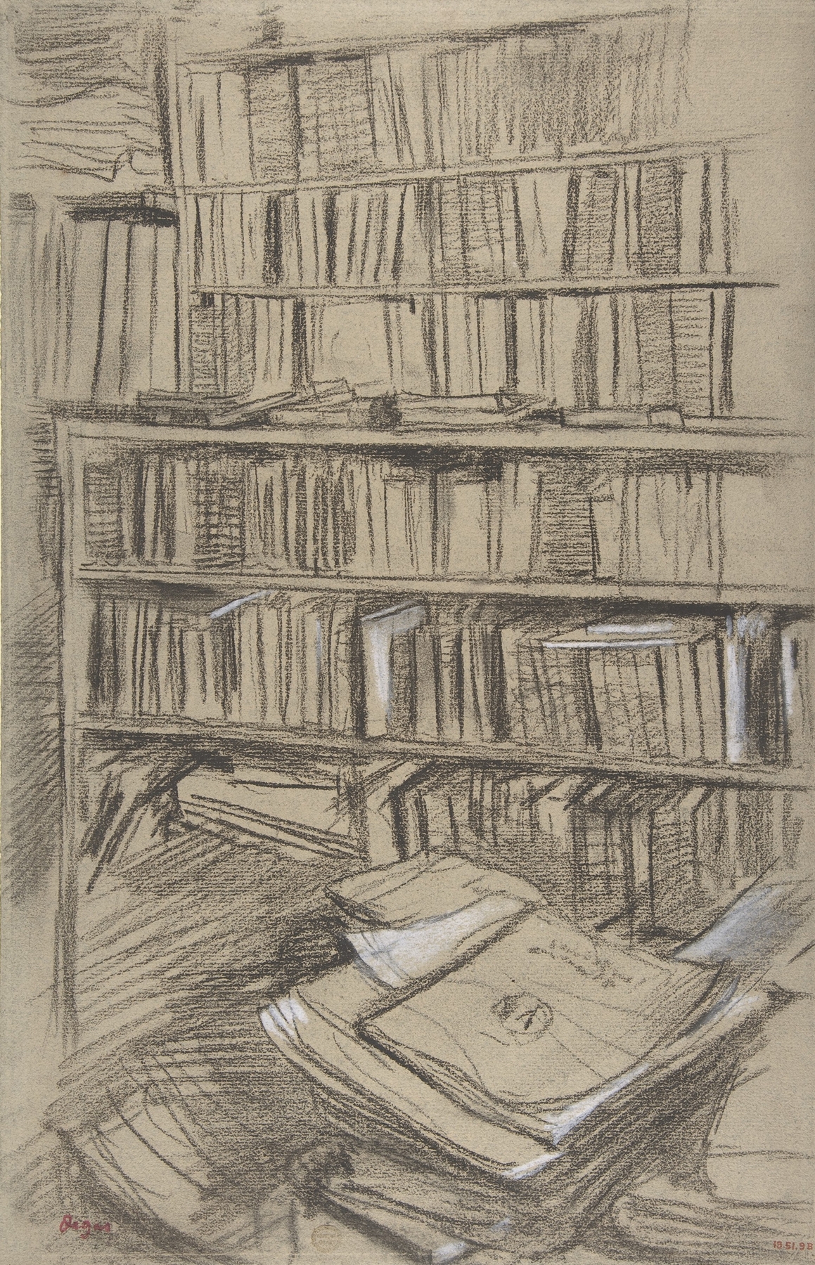 Bookshelves, Study for ‘Edmond Duranty’ (1879)
