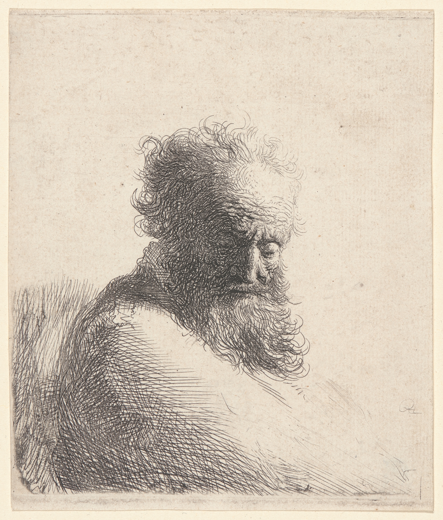 Bust of an Old Bearded Man, Looking Down (1631)