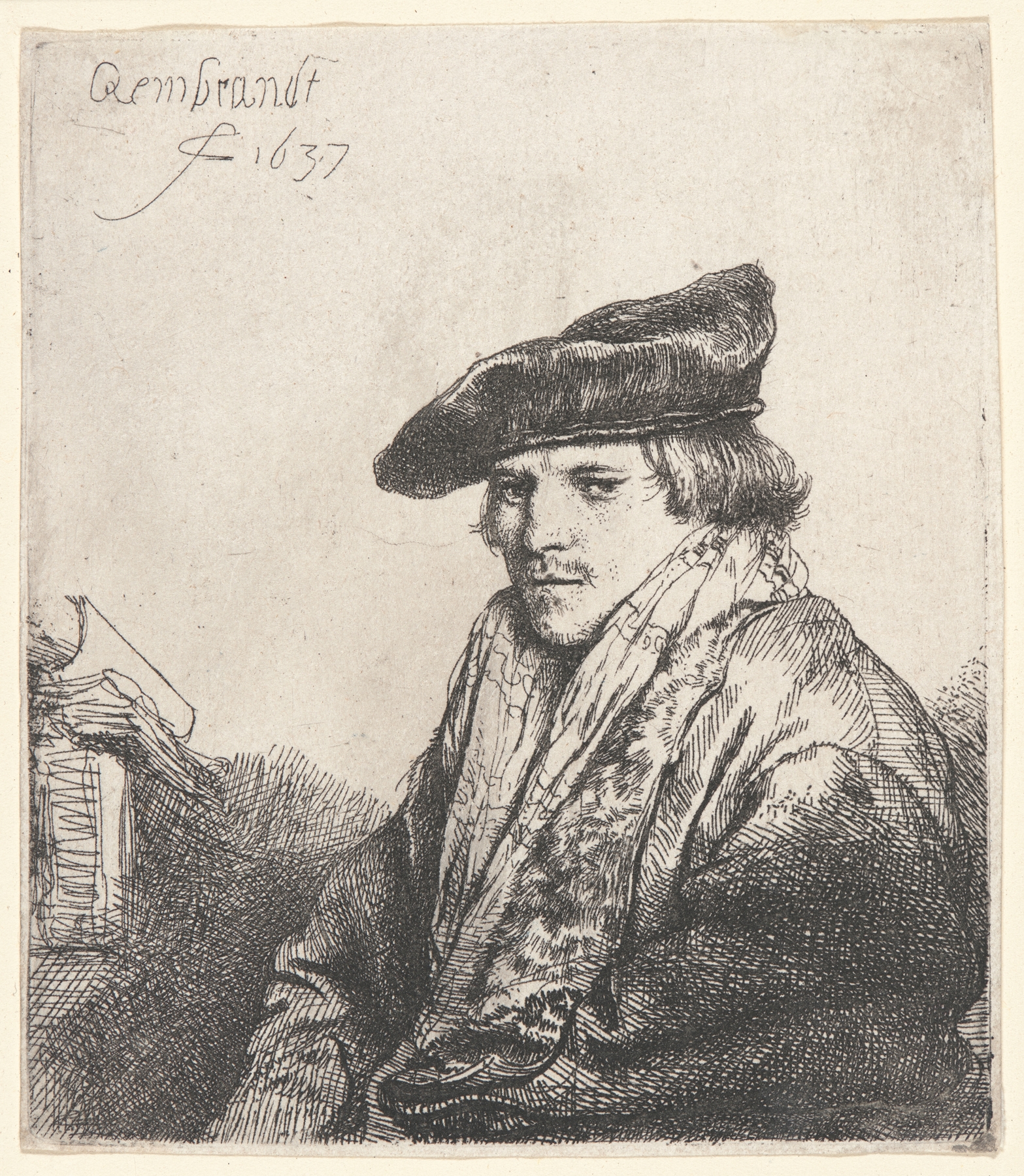 Young Man in Velvet Cap with Books beside Him (1637)