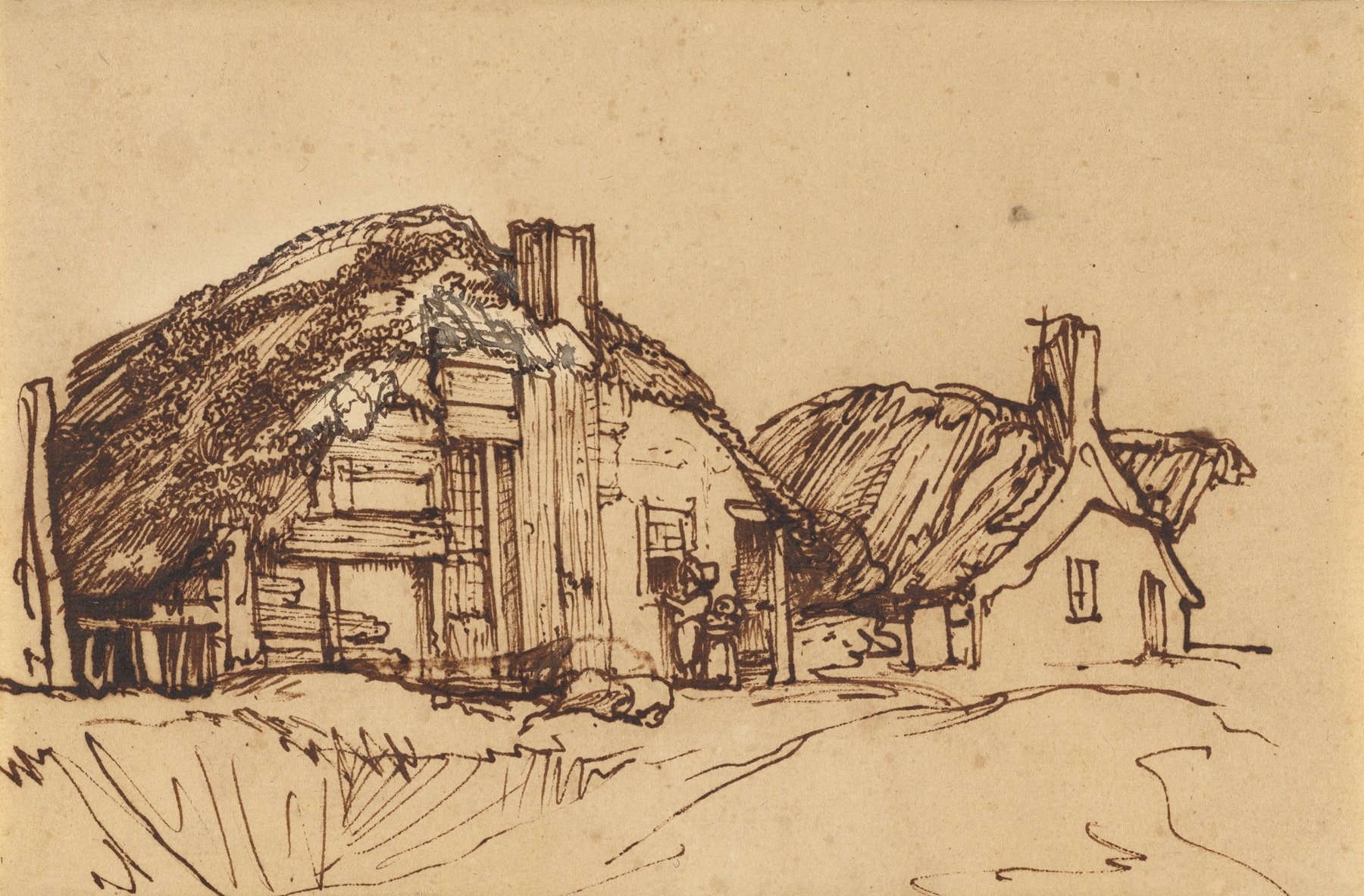 Two Thatched Cottages with Figures at a Window (1640)